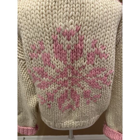 Aeropostale Hand Knit Cardigan Sweater Vtg Pink/Crm 100% Wool Y2K Size L - Picture 7 of 11